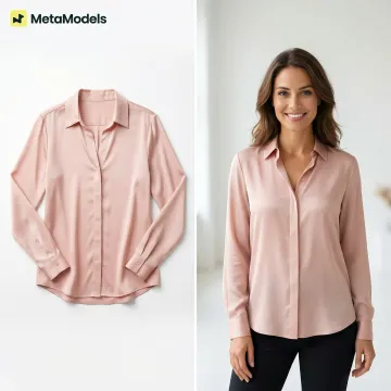 Before and after comparison showing packshot garment transformed into professional on-model fashion photography