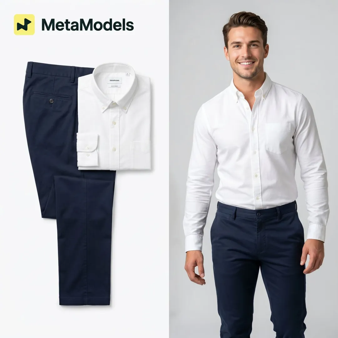 Menswear packshot transformed into model image