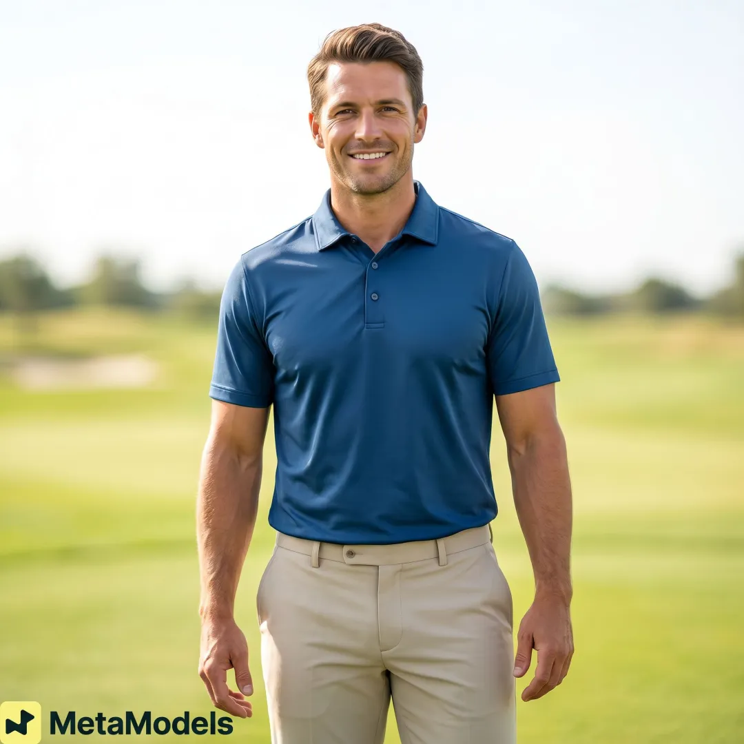 Golf apparel transformed into AI model imagery