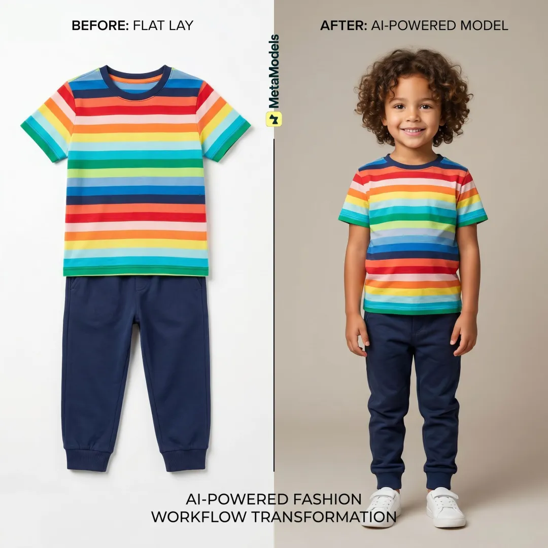 Kidswear packshot transformed into model image