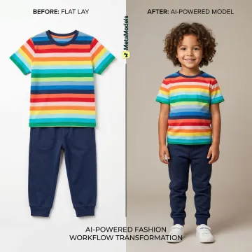 Kidswear packshot transformed into model image