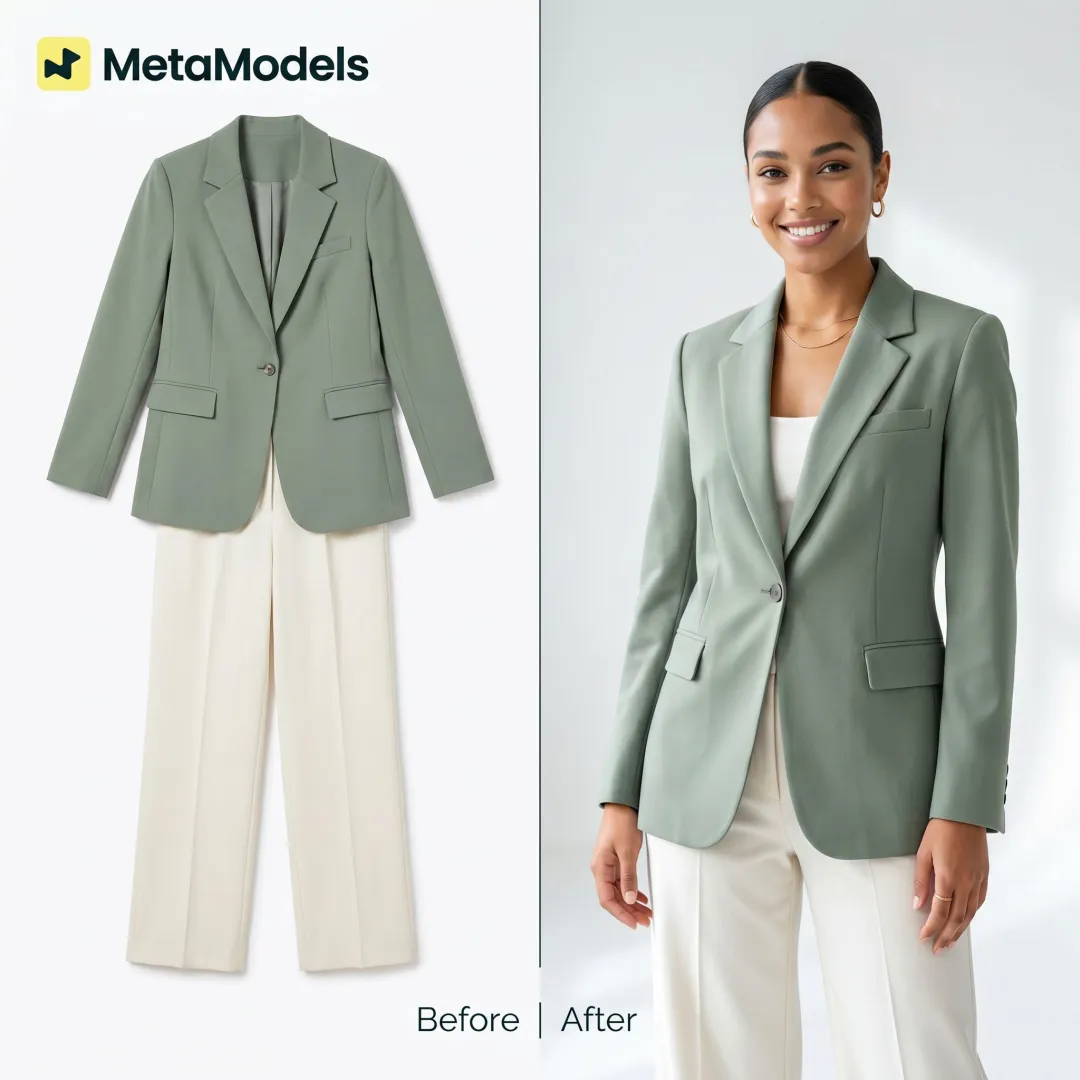 Fashion packshot transformed into AI model image