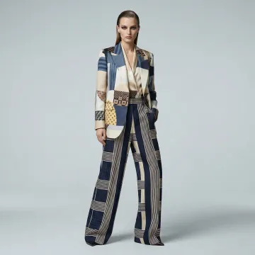 AI-generated fashion model wearing editorial campaign clothing in a professional studio setting