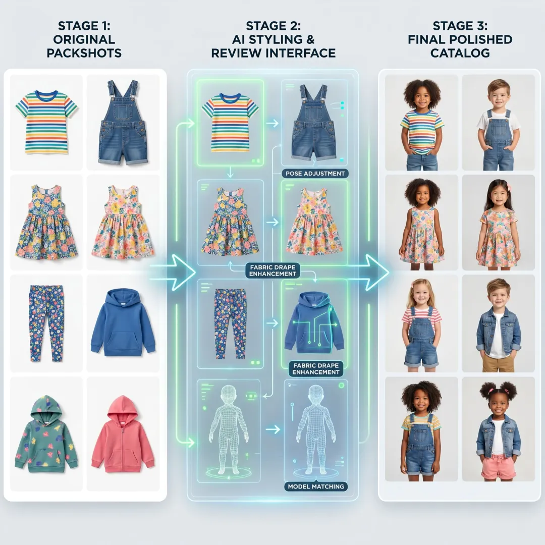 Workflow for AI kidswear catalog image creation