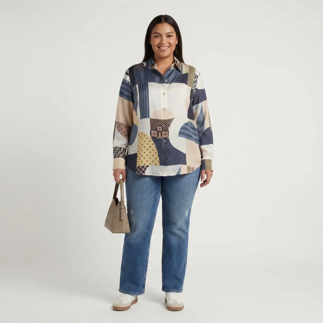 Plus size apparel transformed from packshot to AI model image
