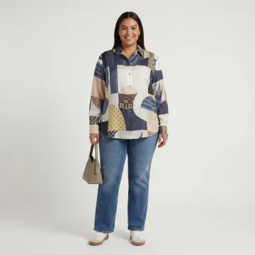 Plus size apparel transformed from packshot to AI model image