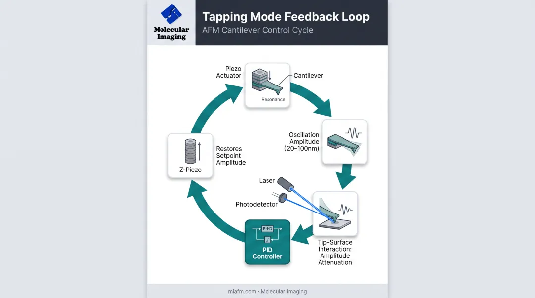 Tapping mode AFM feedback loop showing amplitude regulation mechanism