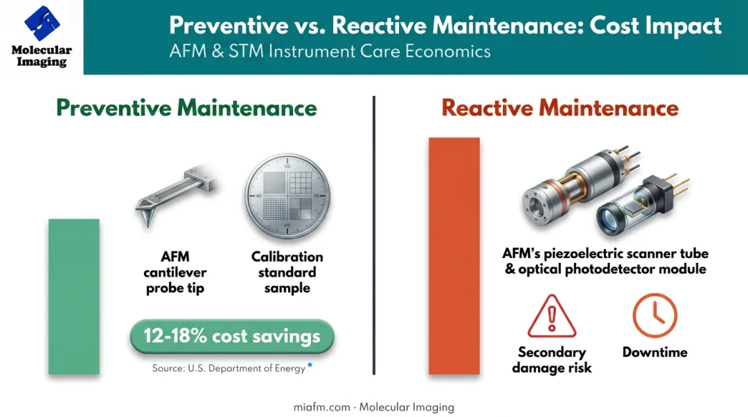 Preventive versus reactive AFM maintenance cost comparison infographic