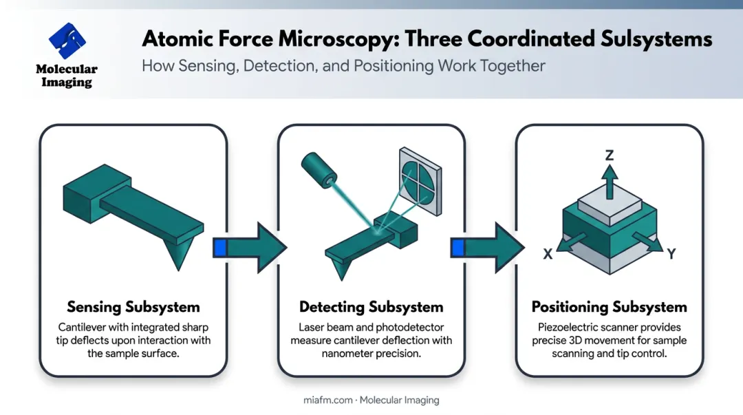 Three core subsystems of atomic force microscope operation diagram