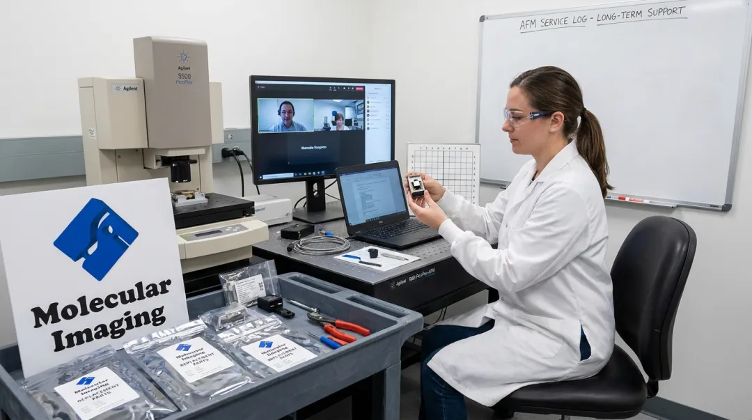 Technician performing remote diagnostics on legacy AFM system