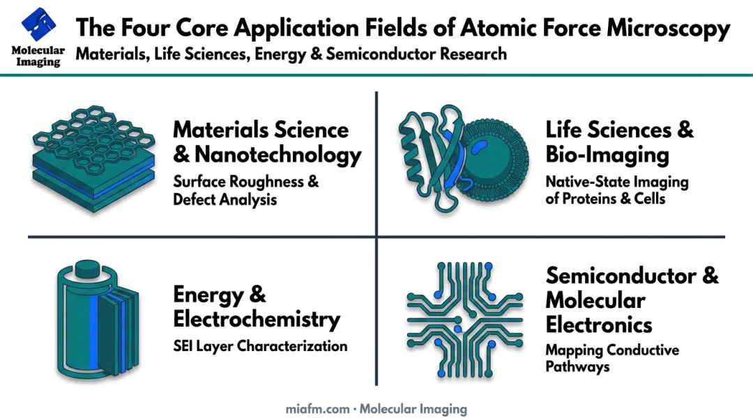 Four key AFM application fields across research and industry