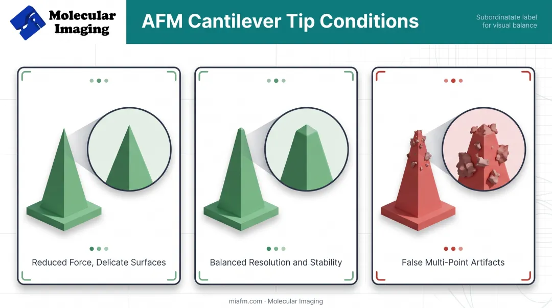 AFM tip conditions comparing soft mid-frequency and contaminated probe effects