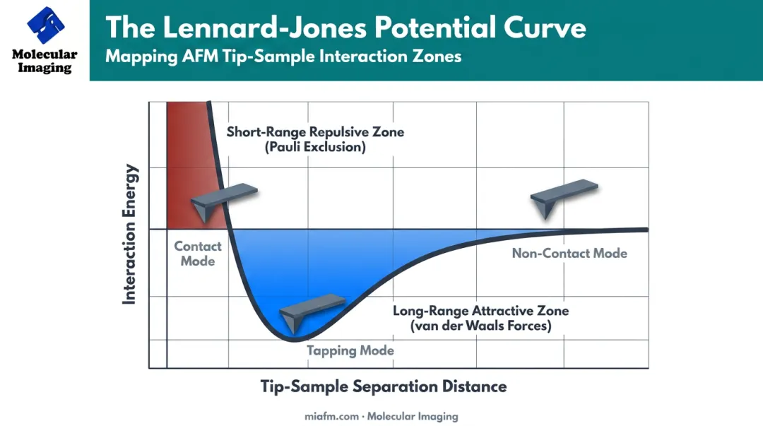Lennard-Jones potential curve showing attractive and repulsive AFM force regions