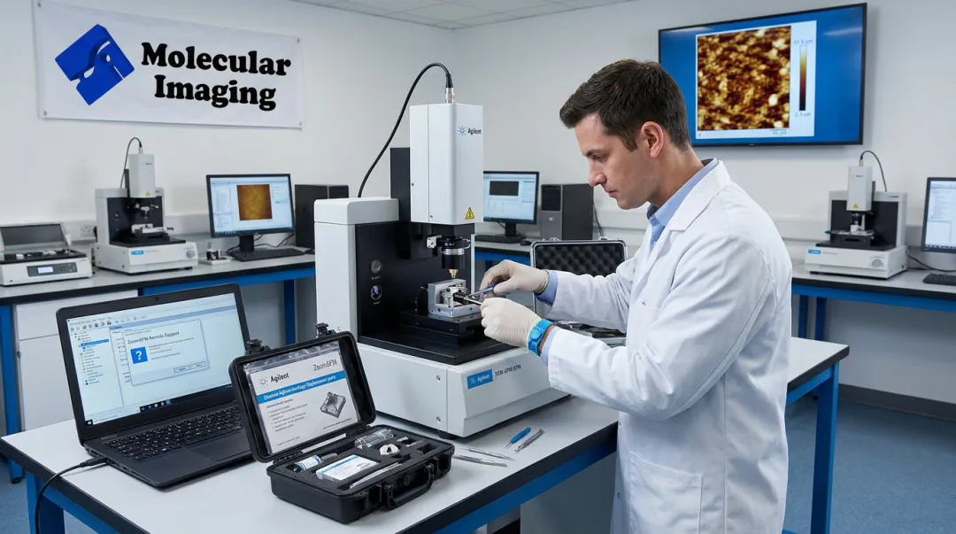 ZoomAFM technician performing remote diagnostics and hardware repair on AFM system