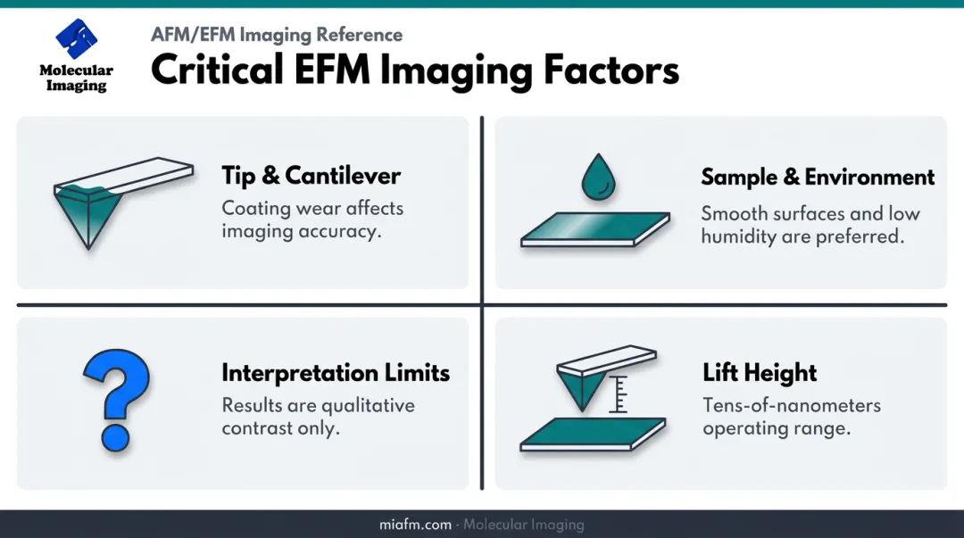 Four key factors for reliable EFM imaging checklist infographic