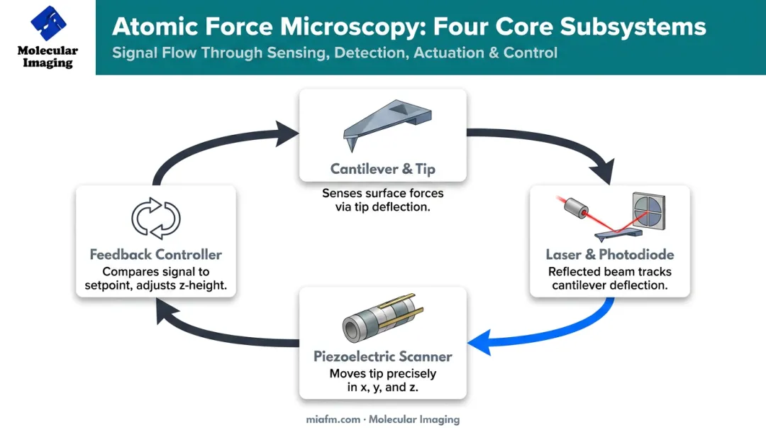 AFM system components workflow diagram cantilever laser detection feedback loop