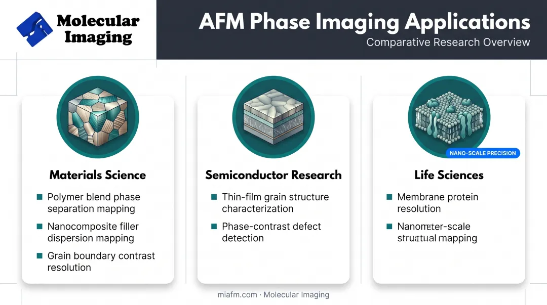 Comparison of AFM applications across materials science semiconductor and life sciences fields