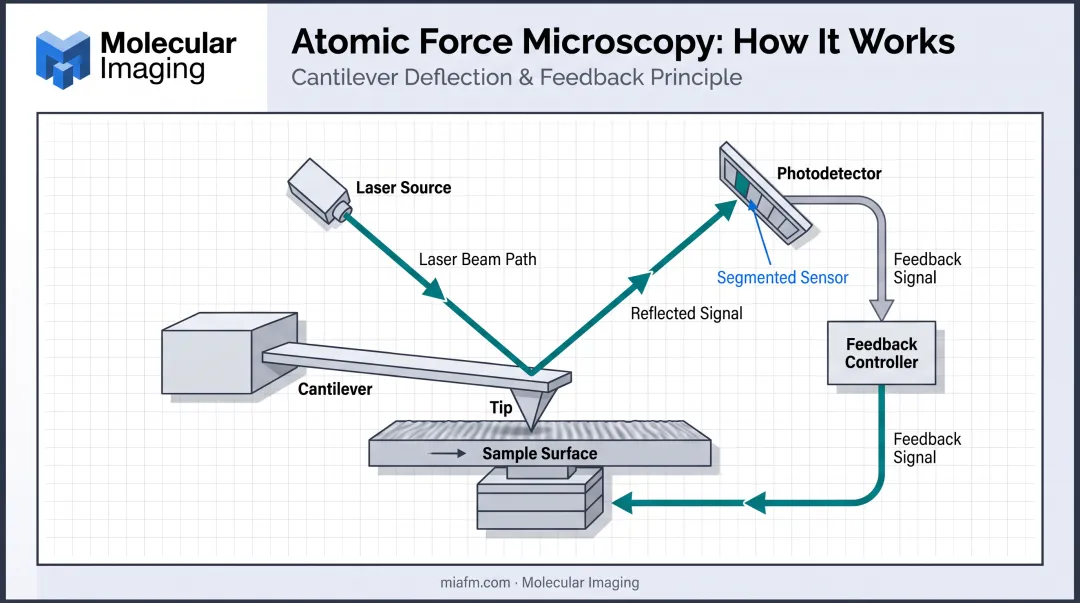 AFM cantilever tip laser feedback mechanism diagram nanoscale imaging