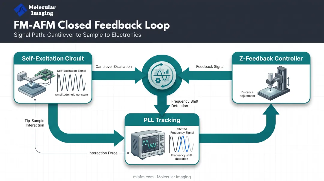 FM-AFM feedback loop diagram showing PLL and Z-feedback components