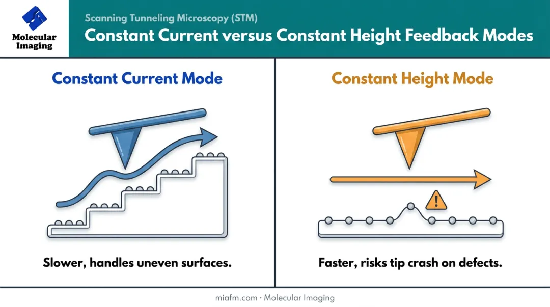 STM constant current versus constant height scanning mode comparison