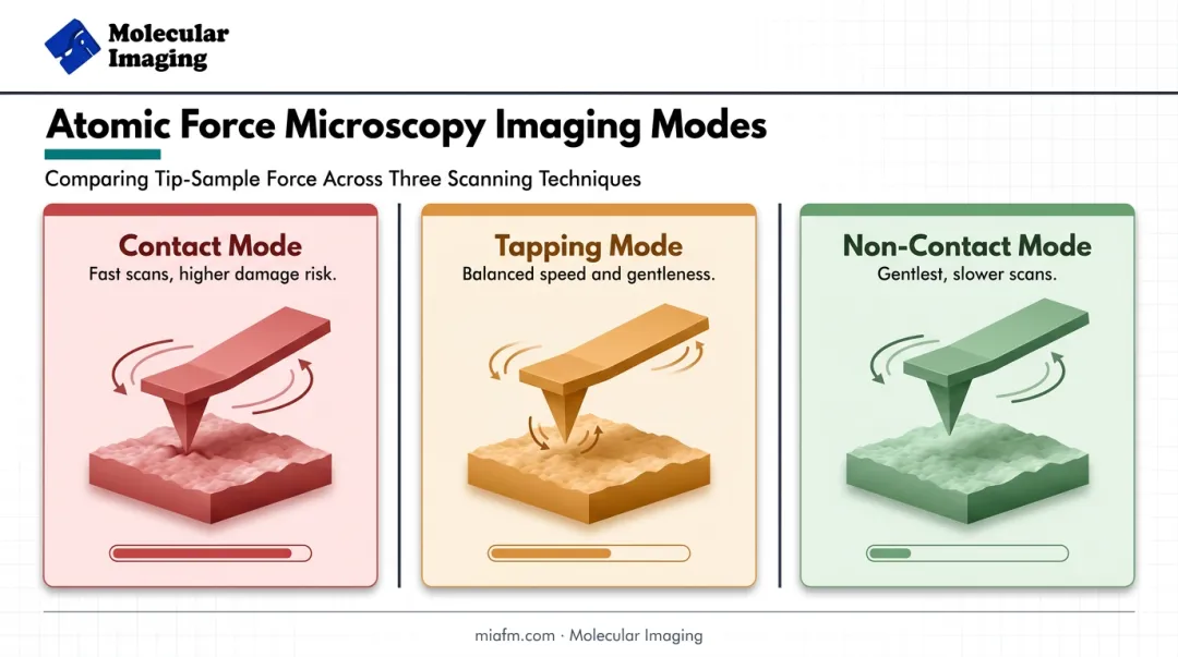 AFM contact tapping and non-contact imaging modes comparison