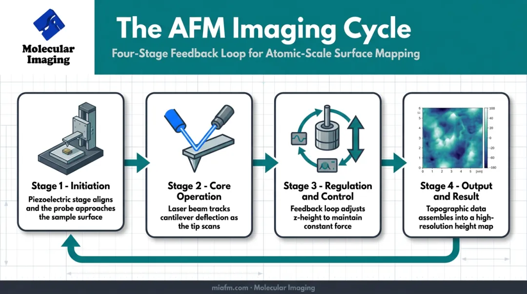 Four-stage atomic force microscopy imaging process flow diagram