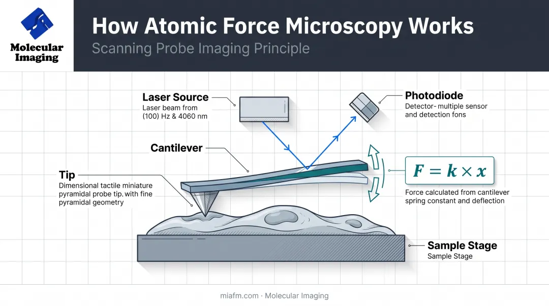 AFM cantilever tip laser photodiode force measurement mechanism diagram