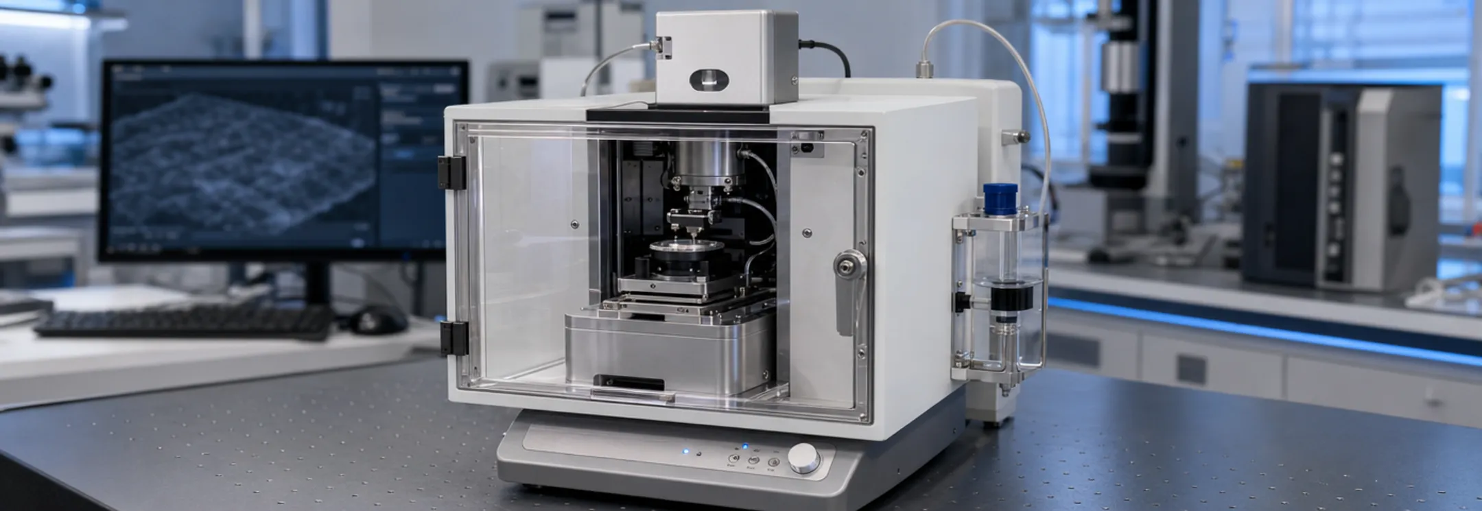 High-end atomic force microscope with environmental isolation chamber in research lab