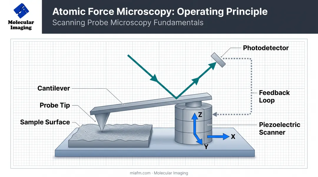 AFM cantilever probe laser photodetector scanning mechanism diagram