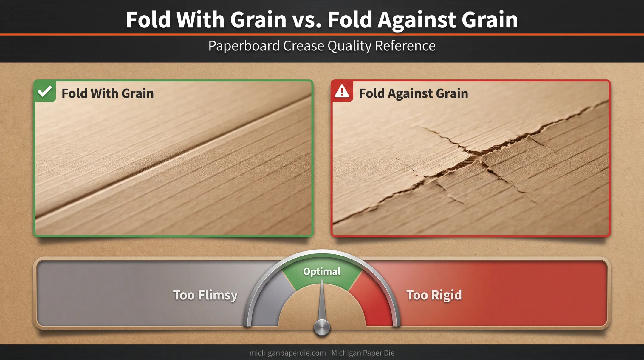 Grain direction versus board stiffness impact on fold quality