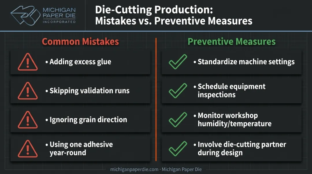 Common folding carton mistakes versus preventive measures comparison chart