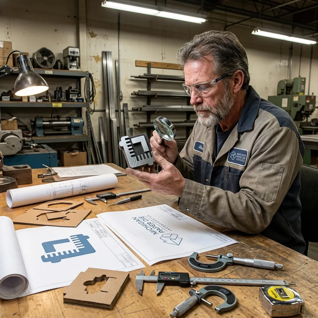 Technician reviewing a steel rule die