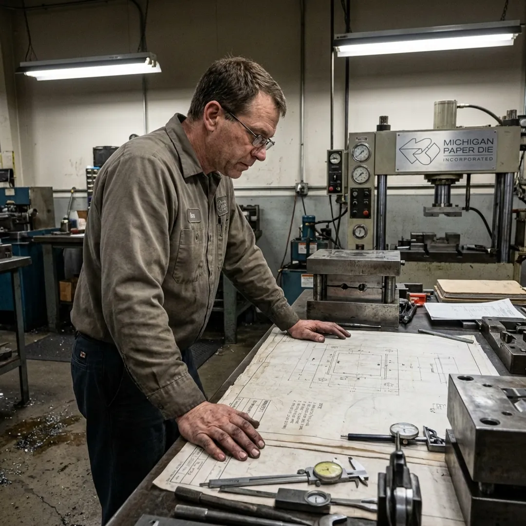 Technician reviewing custom die tooling
