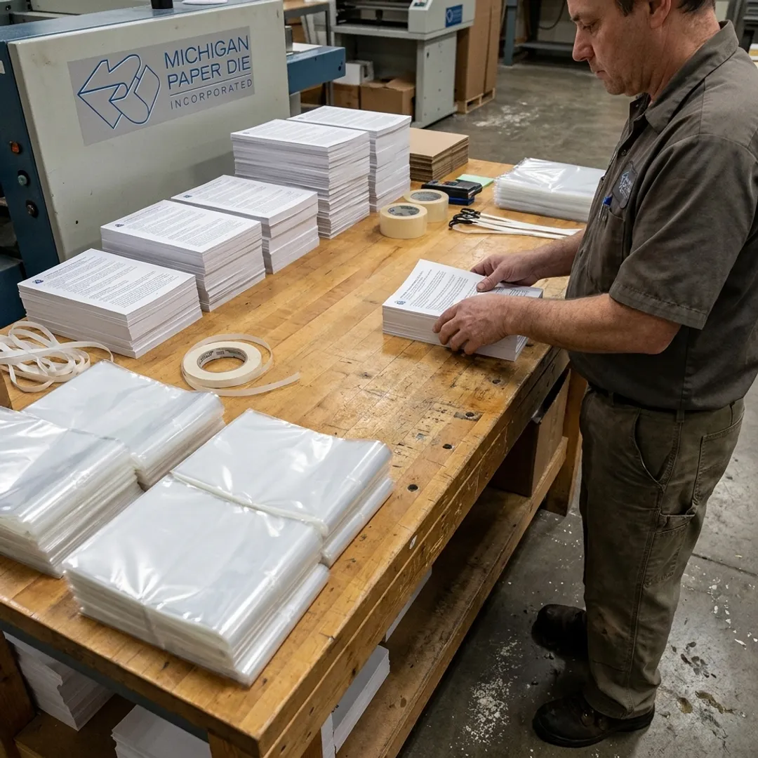 Bindery team collating printed materials