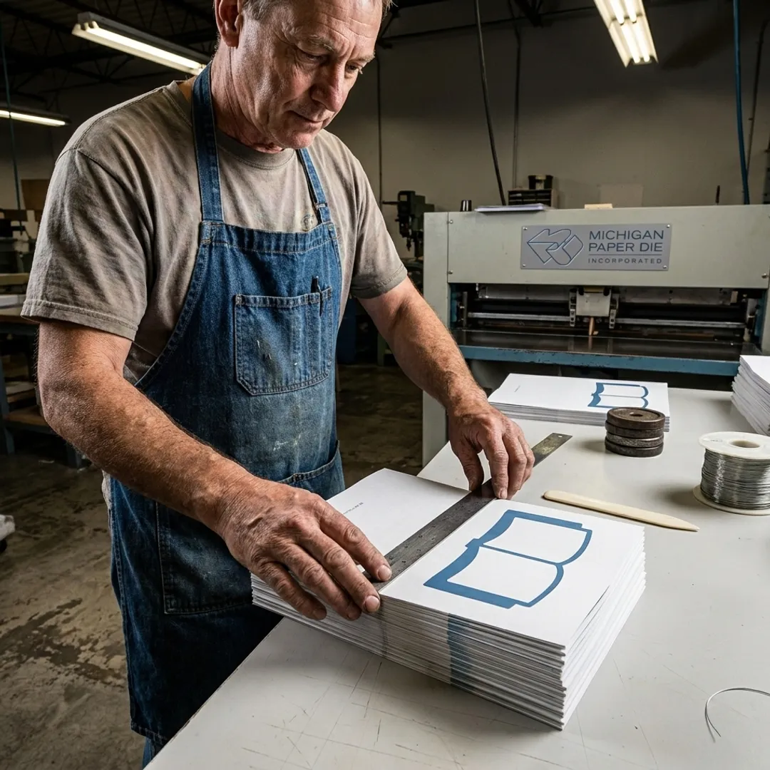 Technician preparing magazines for saddle stitching