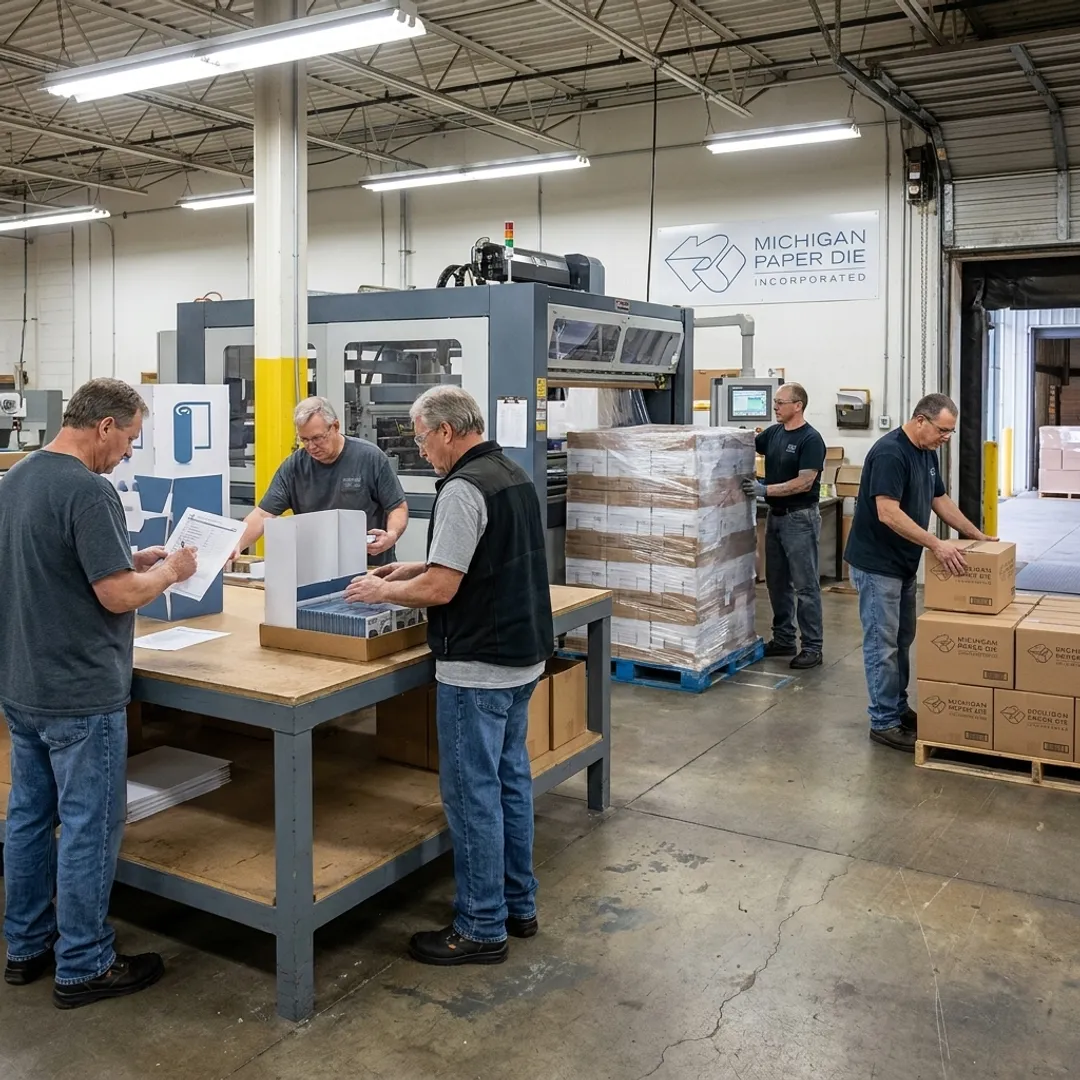 Team assembling and packing POP displays