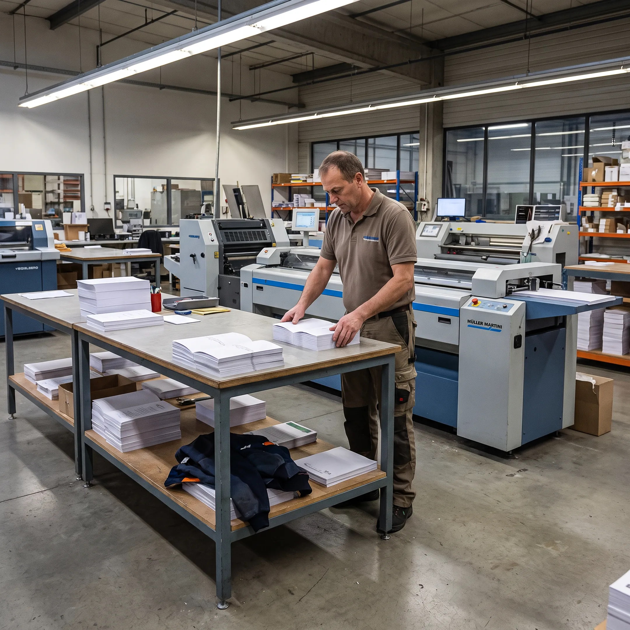 Technician finishing printed paper pieces