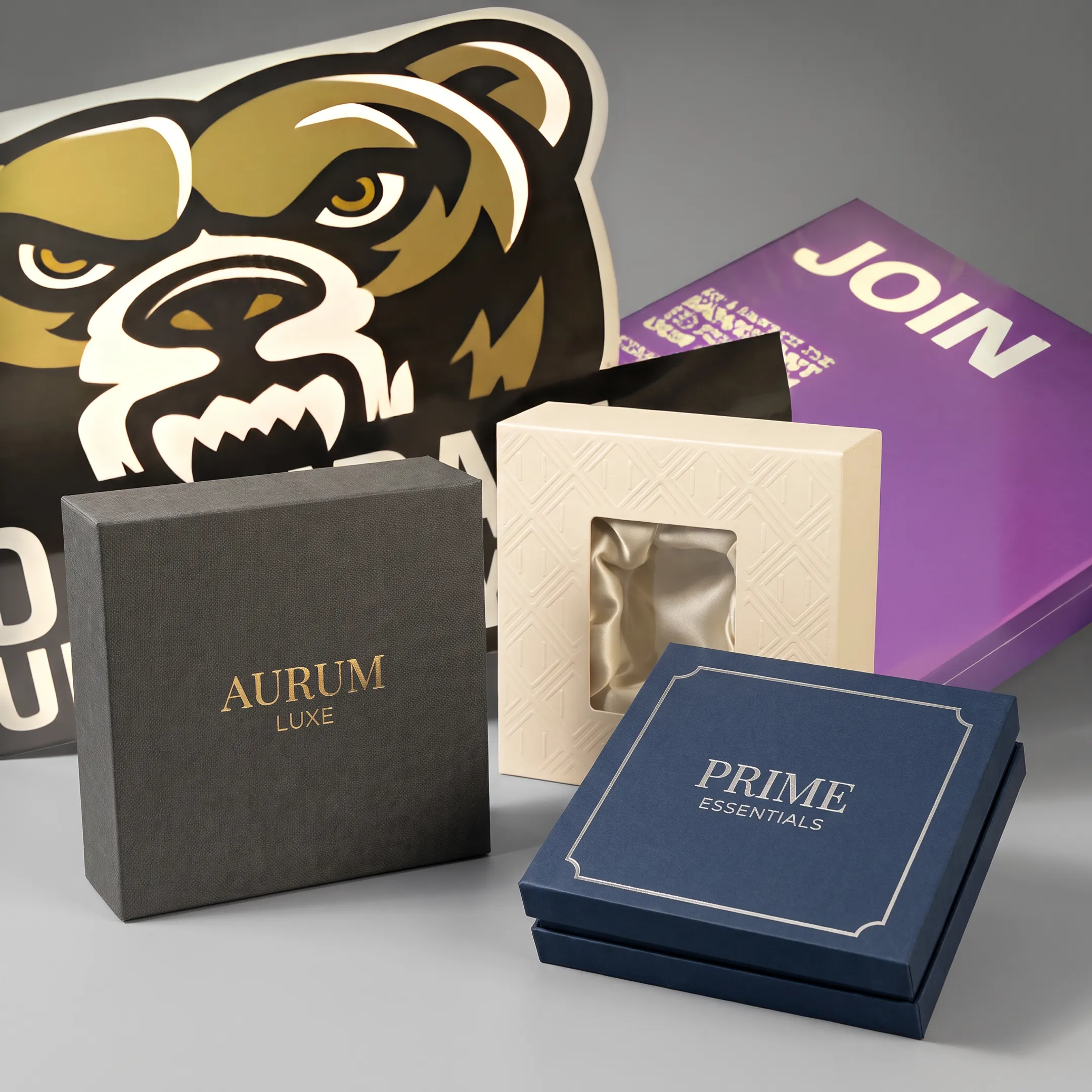 Luxury branded packaging boxes with embossed details