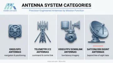 Four UAV antenna types classified by communication function overview