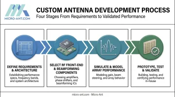 4-step X-band phased array antenna design process flow diagram