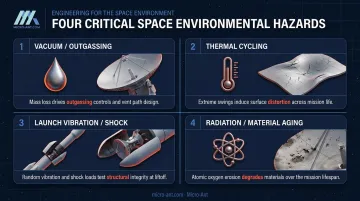 Four major space environmental challenges affecting antenna design and survival
