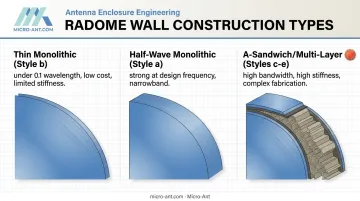 Comparison of thin monolithic half-wave monolithic and sandwich radome wall construction