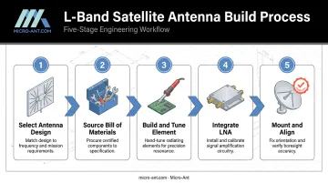 5-step L-band satellite antenna build process from design to mounting