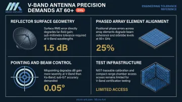 Four V-Band ground terminal antenna engineering precision requirements at 60 GHz millimeter wave