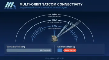Multi-orbit satellite constellation handover time comparison GEO MEO LEO infographic