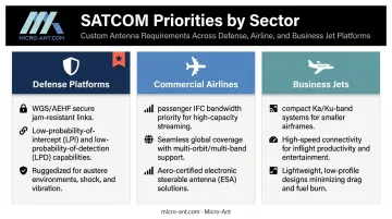 Defense commercial and business jet SATCOM antenna priorities comparison chart