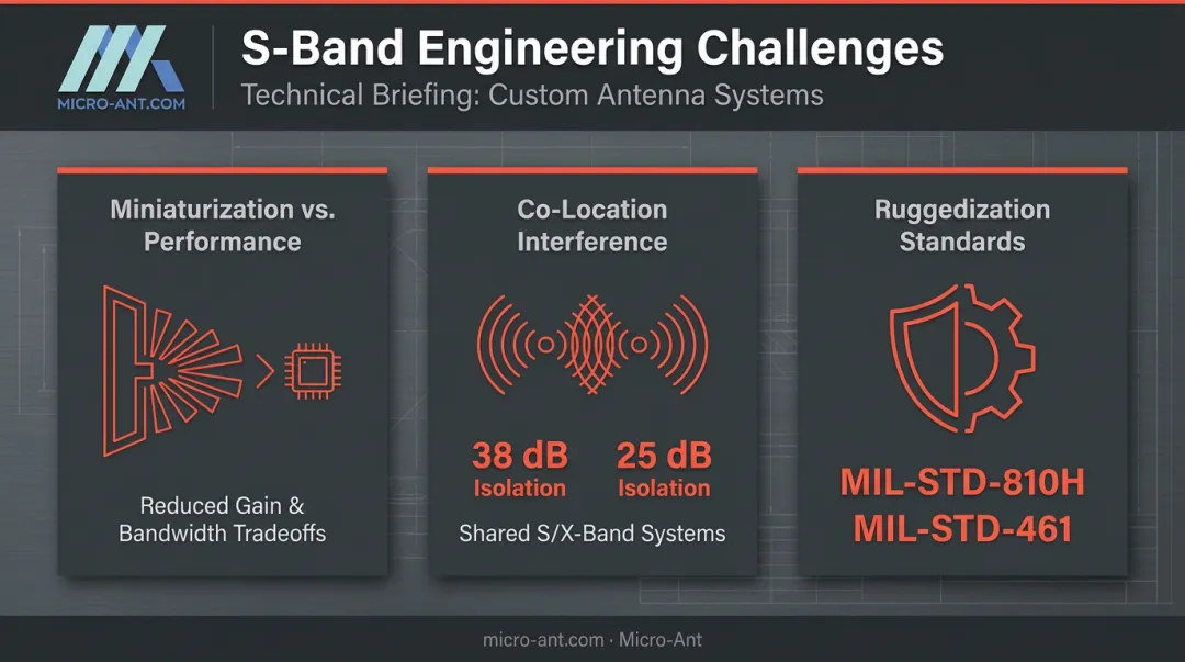 Three common S-band antenna design challenges and engineering solutions overview