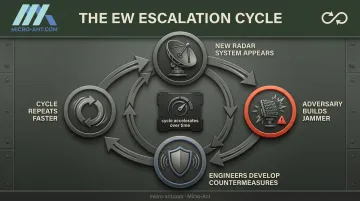 Cat-and-mouse cycle diagram of radar jamming and countermeasure development