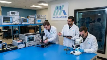 Micro-Ant engineering team testing antenna hardware for defense programs