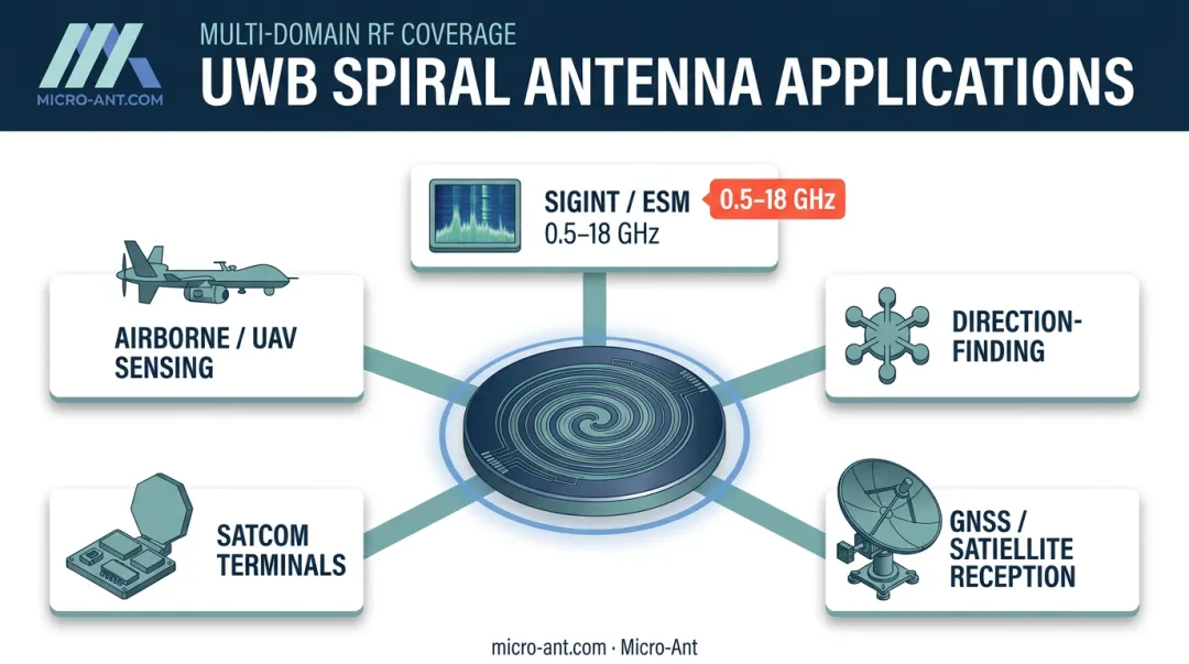 Five key applications of ultra-wideband spiral antennas across defense and SATCOM missions